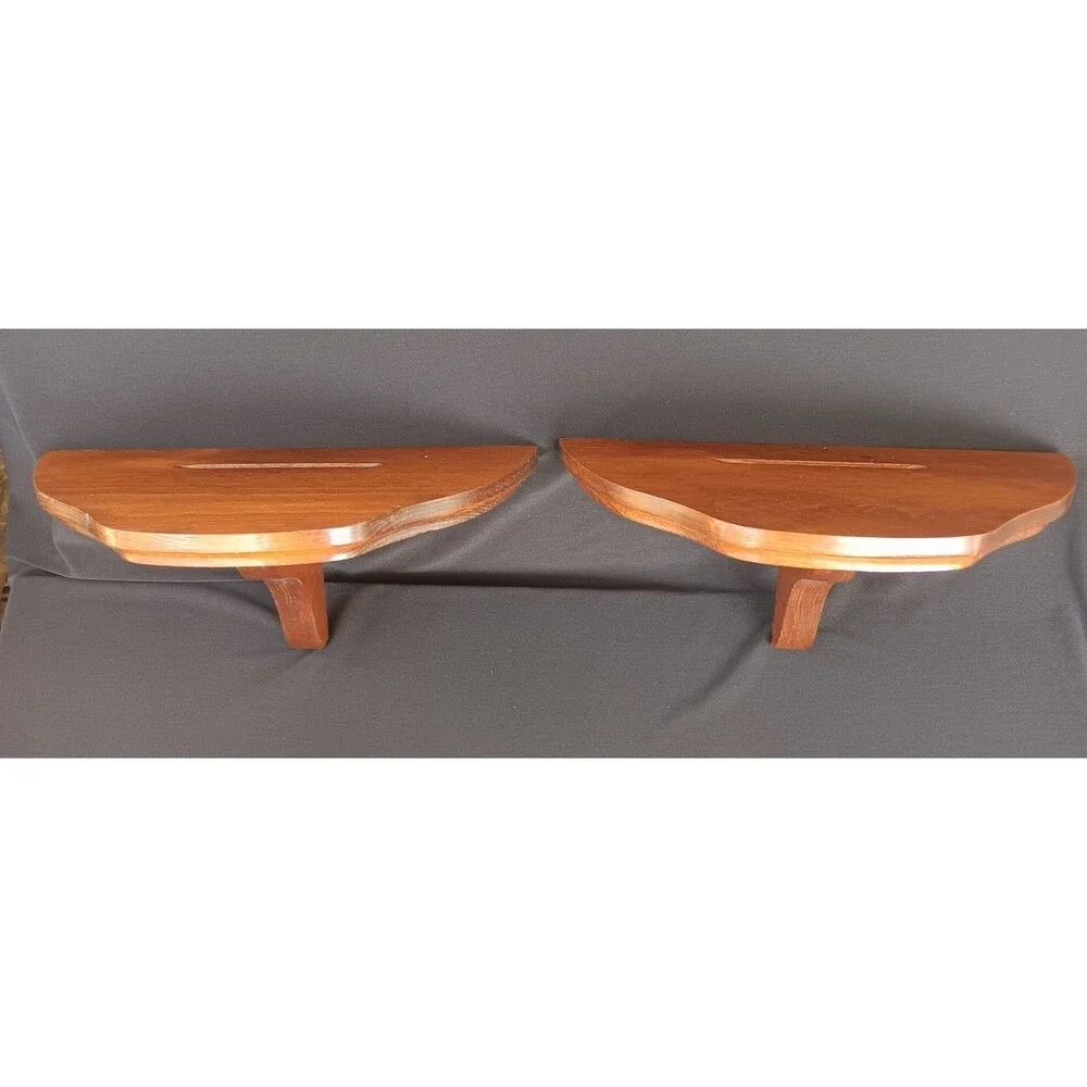 Vintage Wooden Wall Shelves Plate Groove Display Art Plates Flowers Boho Retro